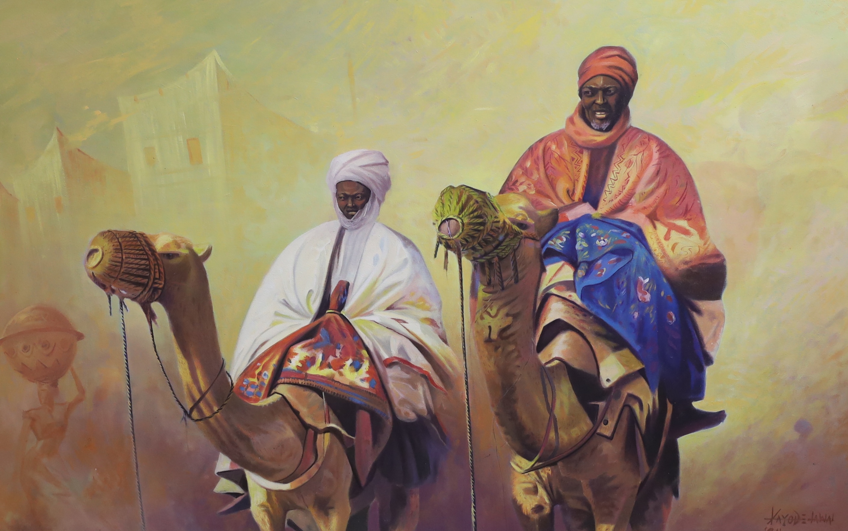 African School, four oils on canvas, including ‘Chief of Congo’ and ‘Bakuria Dance’, largest 72 x 62cm, unframed